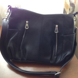 HESHE Navy Leather Handbag